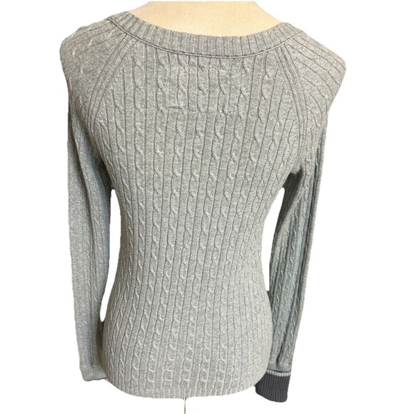 VTG American Eagle Outfitters Womens Sz M Cable Knit V Neck  Gray Sweater Y2K - Picture 7 of 9